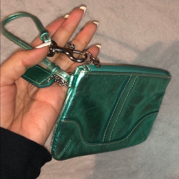 Coach metallic turquoise wristlet wallet bag - Picture 3 of 5